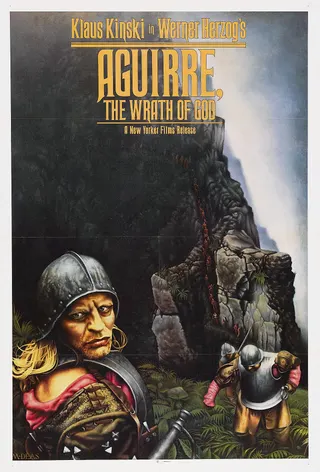 Görsel: Poster design by Sawyer Studios. Poster illustration by Michael J. Deas. Distributed by New Yorker Films. / Kamu malı Aguirre, Tanrının Gazabı afişi