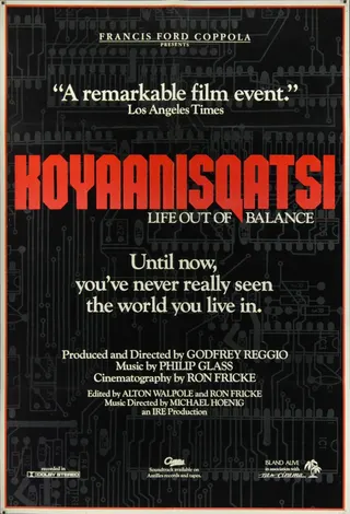 Görsel: Poster published and distributed by Island Alive in association with New Cinema. / Kamu malı Koyaanisqatsi afişi