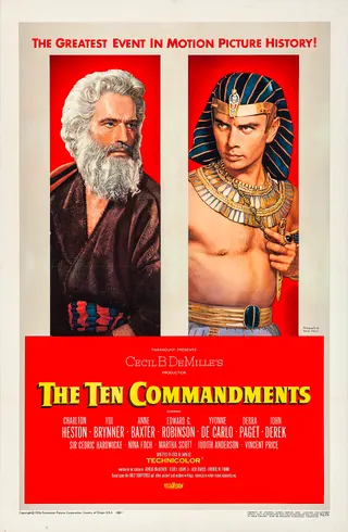 Görsel: Illustrated by Macario Gómez Quibus. "Copyright © 1956 Paramount Pictures Corporation." / Kamu malı On Emir afişi