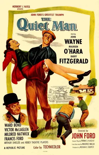 Görsel: May incorporate artwork by Clement Hurel - see Nollen, Scott Allen (2013) Three Bad Men: John Ford, John Wayne, Ward Bond, McFarland, p. 352 ISBN: 9780786458547. / Kamu malı The Quiet Man afişi